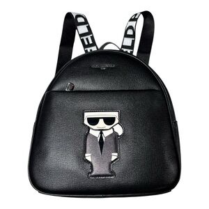 Karl Lagerfeld Paris Adele Backpack Black Pebbled Leather Logo Straps